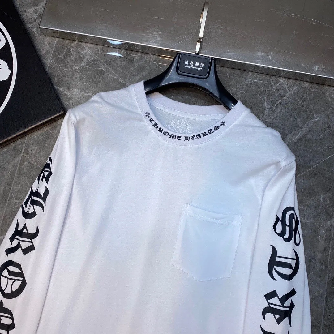 P160 Chrome Hearts long T series, synchronized with counters, letter neckline with floral arms ⭐ long-sleeved T-shirt, same style as celebrities ❤ Special customized version 1:1 high weight fabric 🌈 Recommended colors: white black 🌈 Size: S, M, L, XL